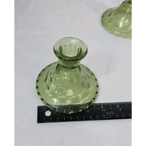 Pair of Vintage Green Glass Candle Holders Hazel Atlas - Picture 4 of 4